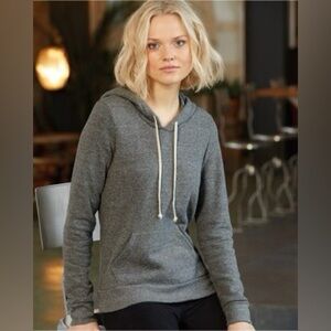 Alternative Apparel Heather Gray Pullover Drawstring Hoodie S Muffler Pockets